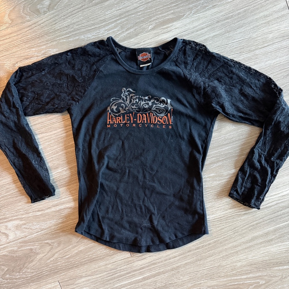 Vintage Harley Davidson lack lace long sleeve top 2003 y2k size XL (medium fit) - Picture 3 of 5